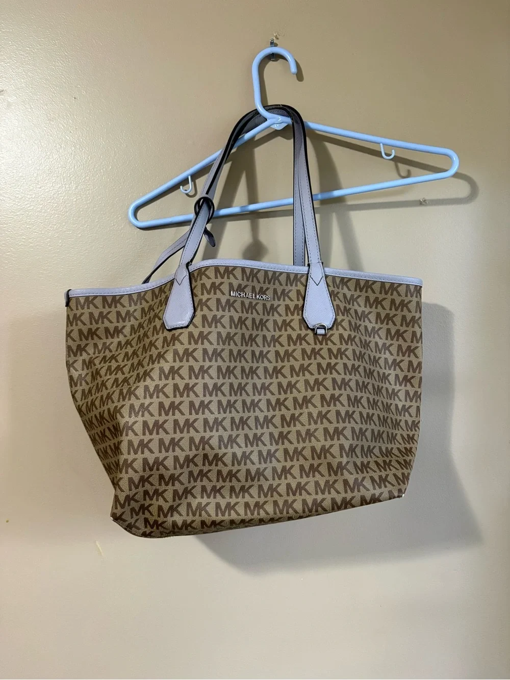 Michael Kors Brown Signature Canvas Tote with Lavender  Trim